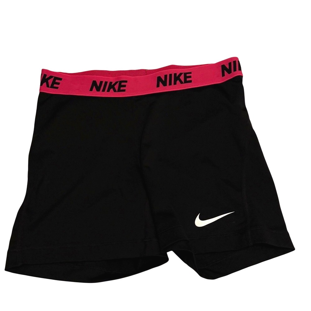 Nike Pro Dri-FIT Womens Compression Shorts Black Pink Waistband Size M 3" Inseam